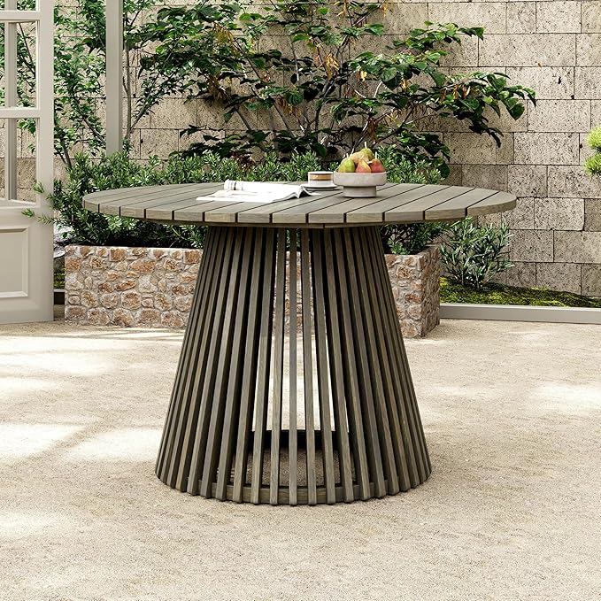 Merax Outdoor Dining Table 47.25" Round Extra-Large Acacia Wood Patio Dining by Merax
