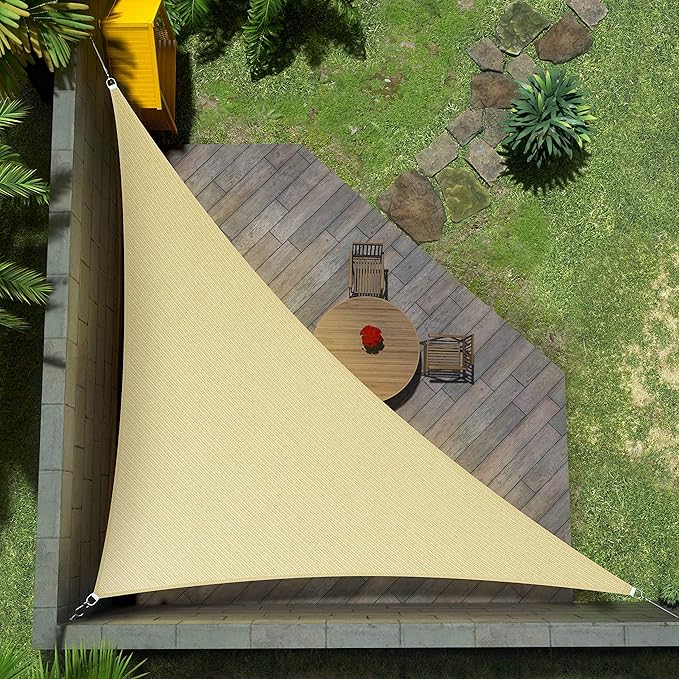 Amgo Custom Size 9' x 11' x 14.2' Beige Right Triangle Sun Shade Sail UPF50+ by Amgo