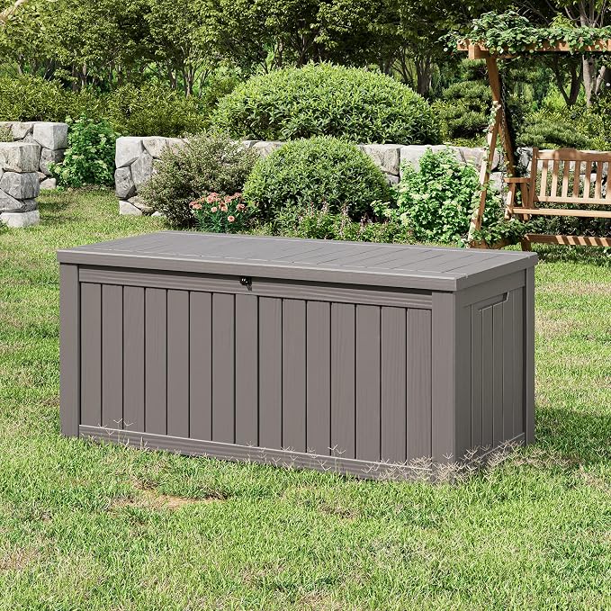 Deck Box, 150 Gallon Resin Outdoor Storage with Hydraulic Lid