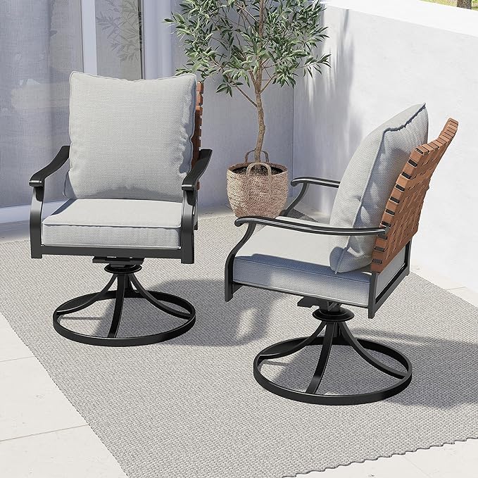 Grand patio 2-Piece Outdoor Dining Chair Set, 2 Leather-Look Wicker 360-Degree by GrandPatio