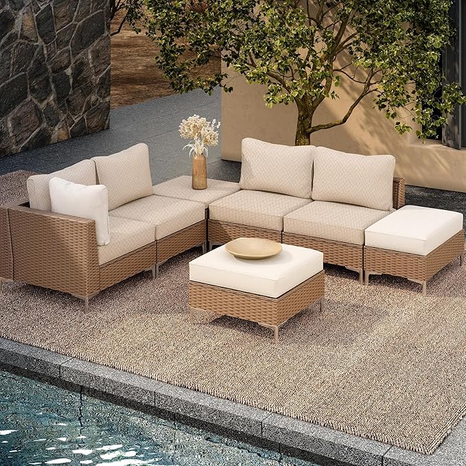 Outdoor Cushion Covers, 8 Pcs Mustard Yellow Fade-Resistant Patio Slipcovers