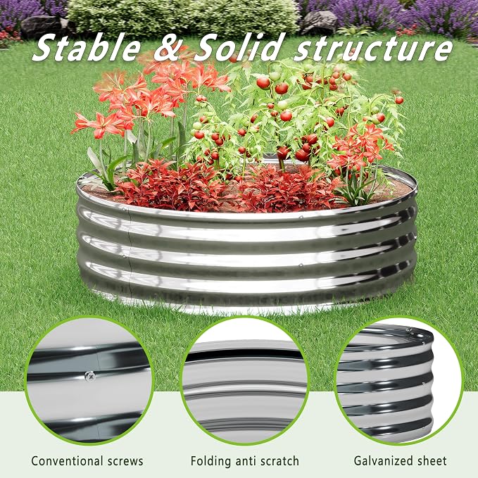 3PCS 4x4x1FT Galvanized Raised Garden Bed Kit, Vegetable Boxes-Round Metal - Image 6