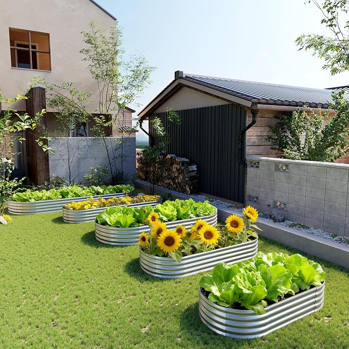 4x2x1FT Galvanized Raised Garden Bed Kit, Vegetable Boxes-Oval Metal Flower Box - Image 7