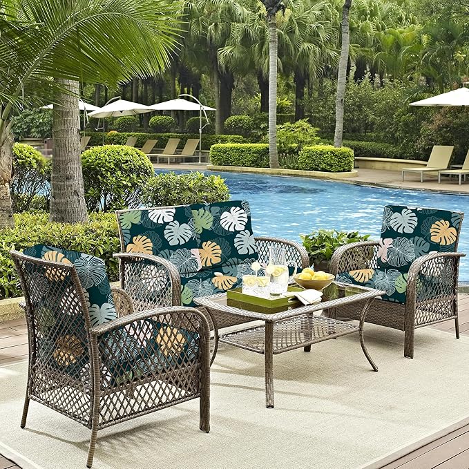 Cushion Covers, 8 Pack, Green Charm Stretch Fit for Patio Furniture