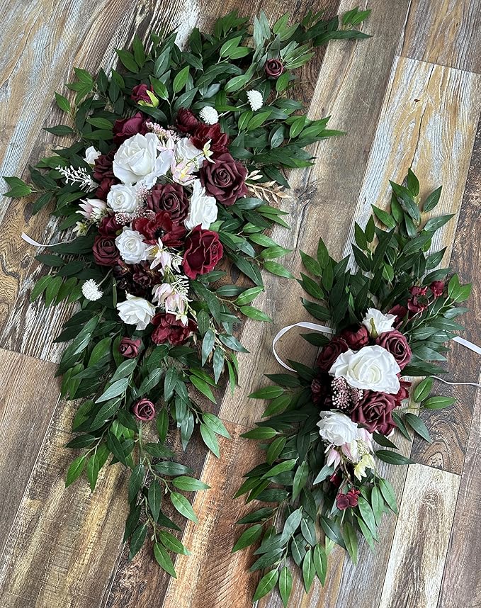 Artificial Flowers Marsala Silk Rose Wedding Arch Kit with Drapes