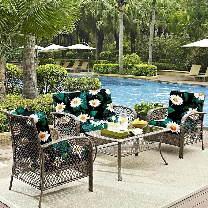 Outdoor Cushion Covers 8 Pack, Stretch Polyester Blend, Daisy