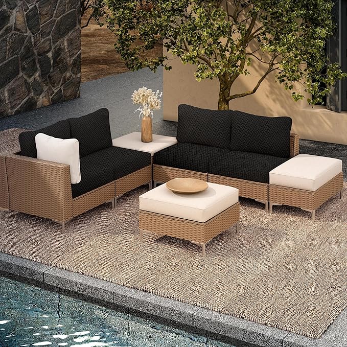 Cushion Covers, 8 Piece Black Outdoor Set, Water-Repellent Polyester Blend