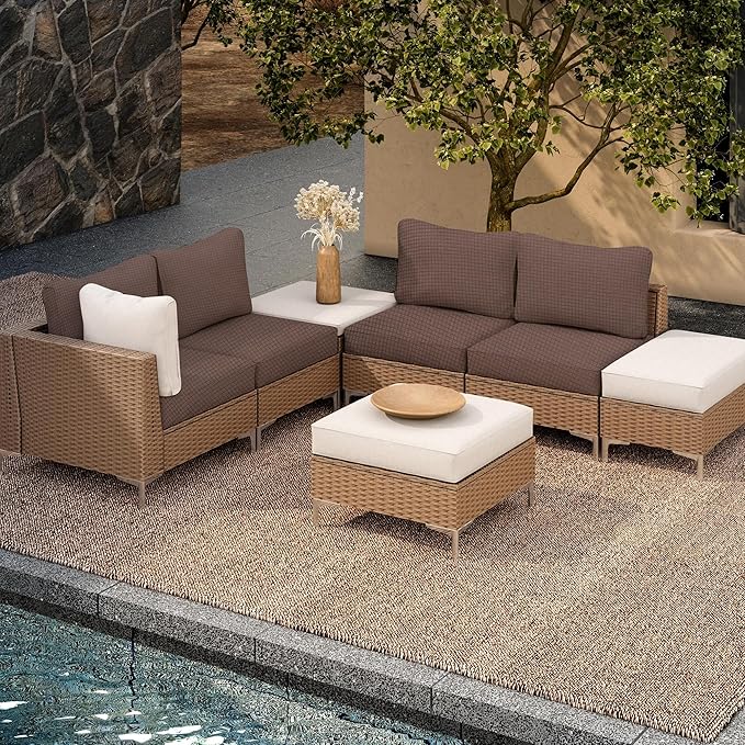 Cushion Covers 8 Pack in Camel, Stretch Fit for Outdoor Patio Seats