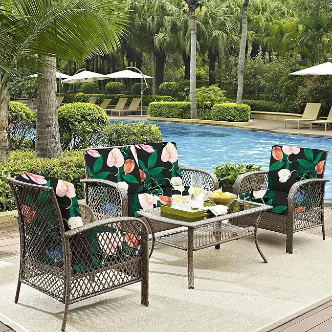 Cushion Covers 8 Pack, Stretch Fit Flower Bed Design for Patio Furniture