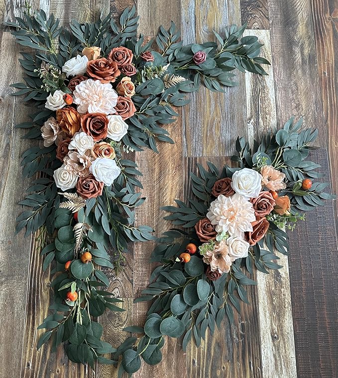 Artificial Flowers for Wedding Arch, Terracotta Silk Swag and Drape Set